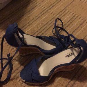 Navy blue lace up wedges size 7.5